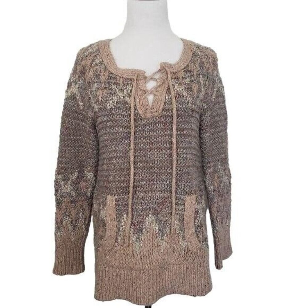 Free People wool Alpaca Mohair blend lace up front sweater pocket‎ size XS
